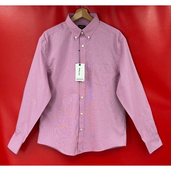 Untuckit Cadetto Berry Micro Gingham Checks Wrinkle Free LS Shirt Size Large NWT - Picture 3 of 16